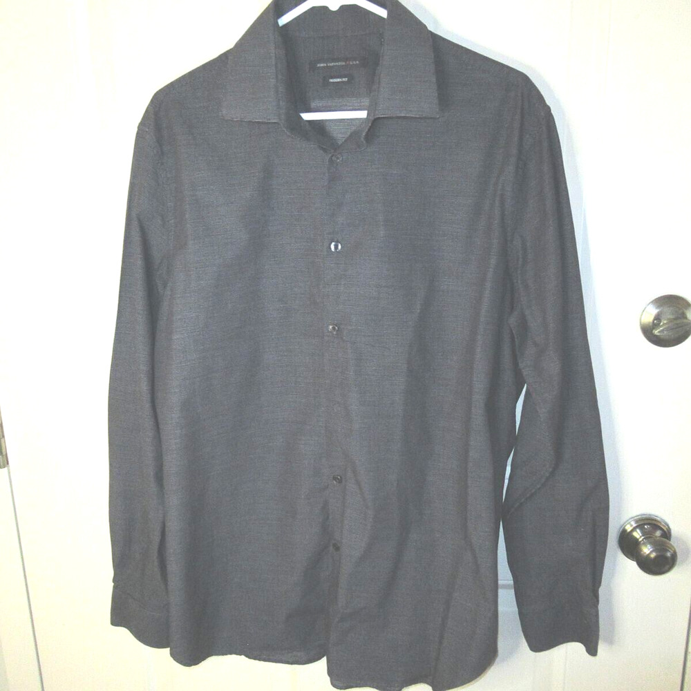 John Varvatos Men's Sz 16.5 L Blue Birdseye Modern Fit Button-Front Dress Shirt
